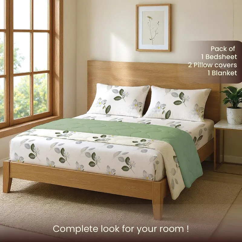 Urban Space Floral White,Green Glace Cotton,Microfiber Bedding Set (200 TC) - Four Piece Set media 5