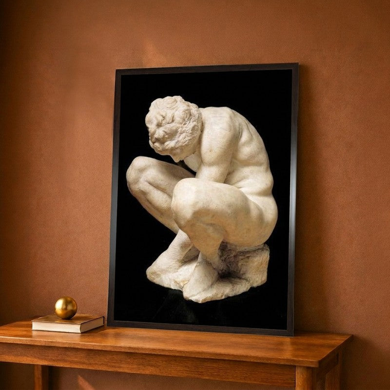 Crouching Boy Canvas Wall Painting - 12 x 16 inches