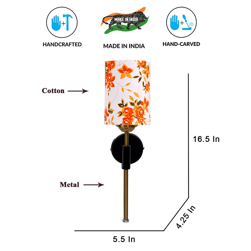 Beryll Printed Cylindrical Steel & Cotton Wall Lamp - Orange media 6