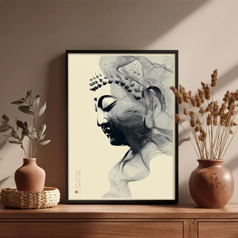 Buddha In Grace Archival Paper Wall Painting With Black Frame media 6