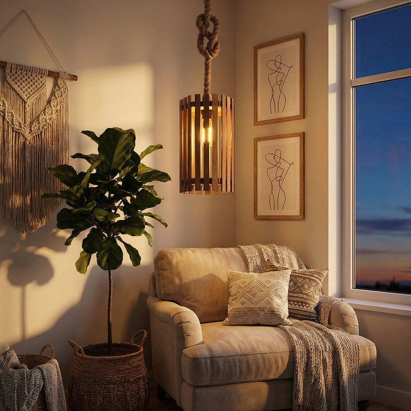 CageLite Wooden Ceiling Lamp - Beige