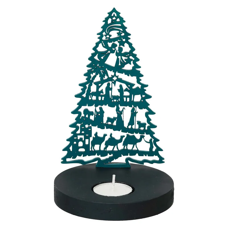 Manger & Tree Wood Christmas Tea Light Holder - Green media 4