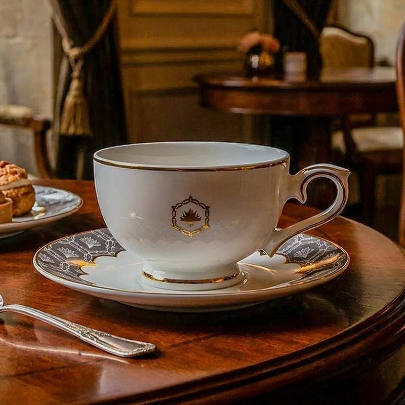 Gilded Legacy 24k Gold Brushed Porcelain Tea Cup & Saucer (Grey/ 280 mL) - Set of Six media 3