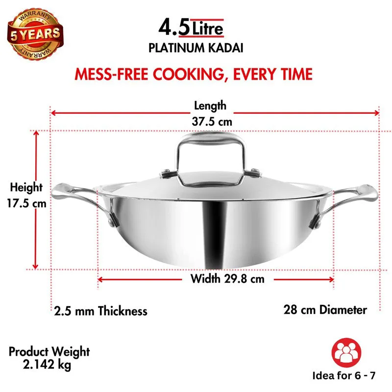 Vinod Stainless Steel Kadhai With Lid - 4500 mL/16 Inches media 9