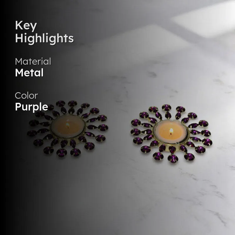 Surya Ornate Tea Light Holder (Purple) - Set Of Two media 2