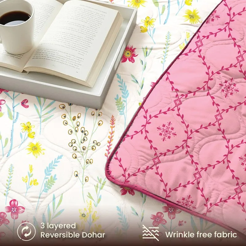 Urban Space Floral Pink Glace Cotton,Microfiber Bedding Set (200 TC)  - Four Piece Set media 7