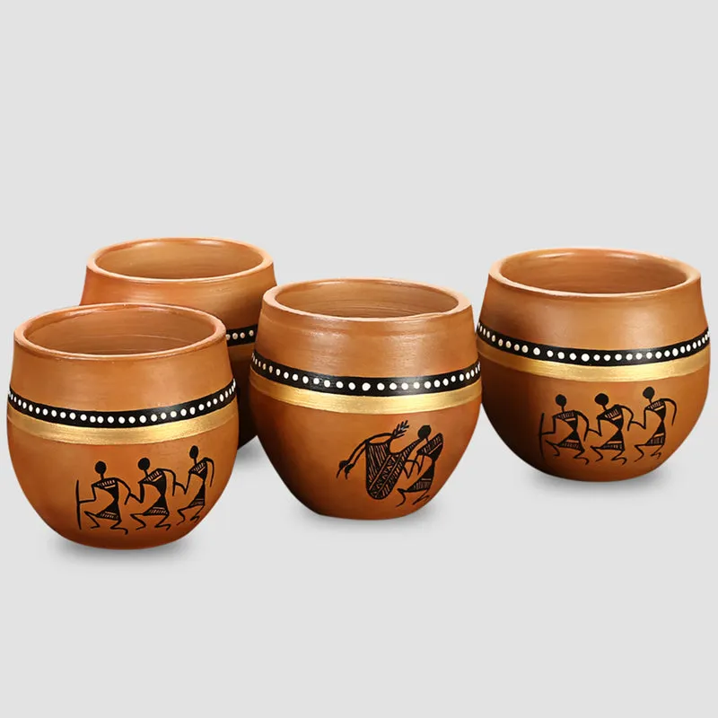 Warli Mesmerize Handpainted Kulhad (220 ML) - Set Of Four media 4