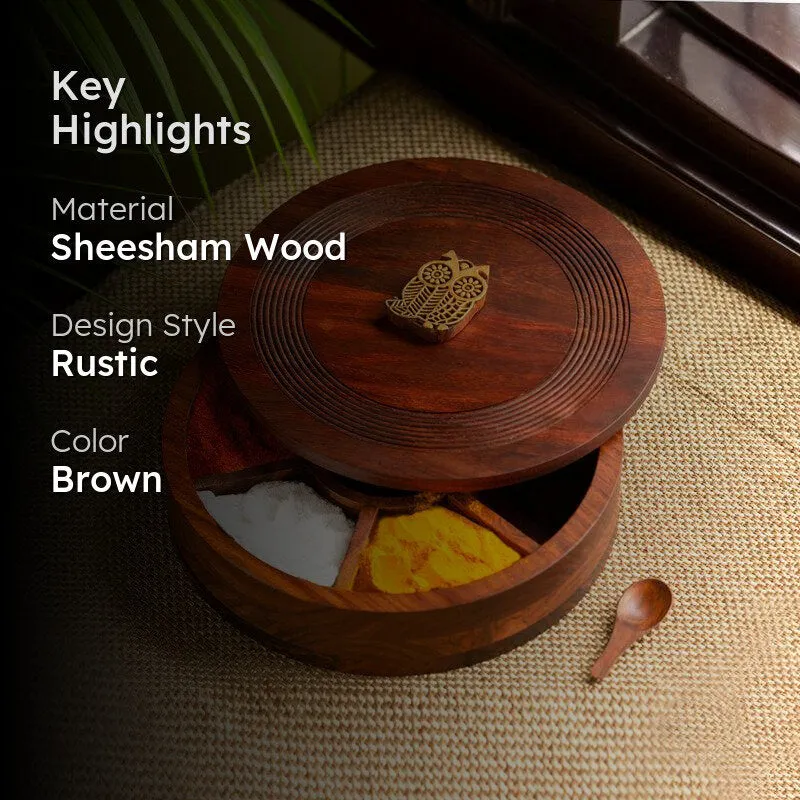 Hoot Spice Food Safe Sheesham Wood Masala Box - 80 ML media 2