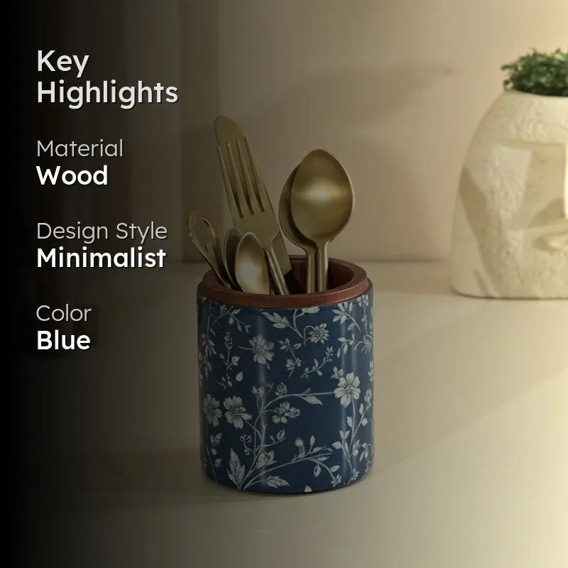 Indigo Vines Wood Cutlery Stand media 2