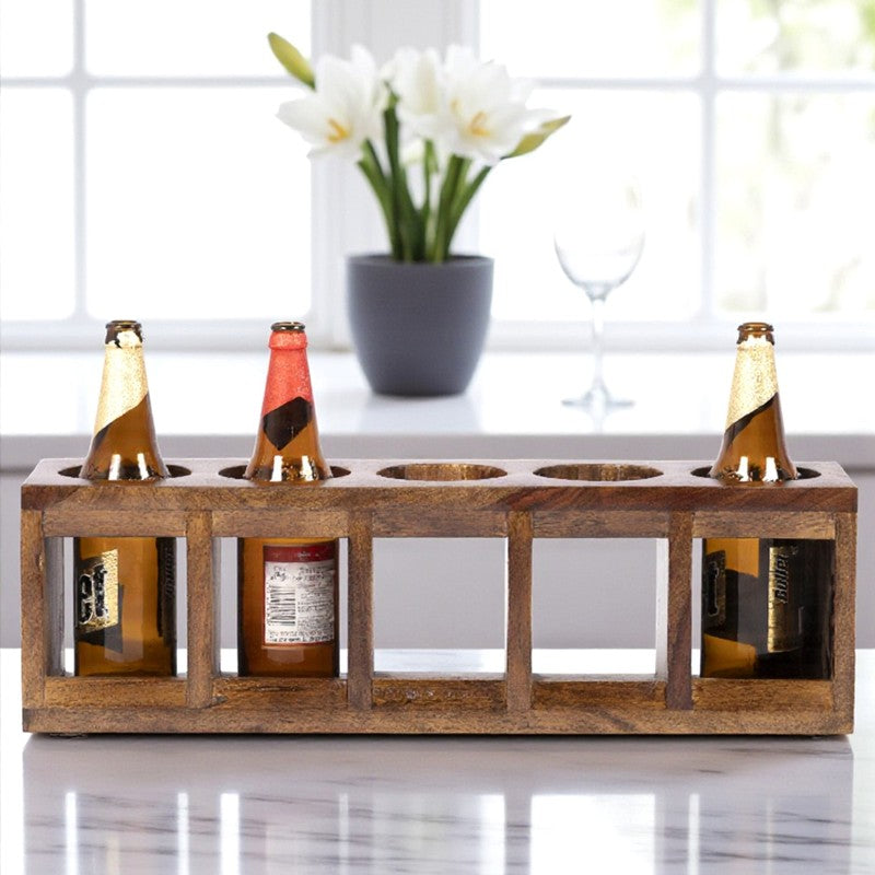Zverox Sheesham Wooden Wine Rack - Brown,Beige