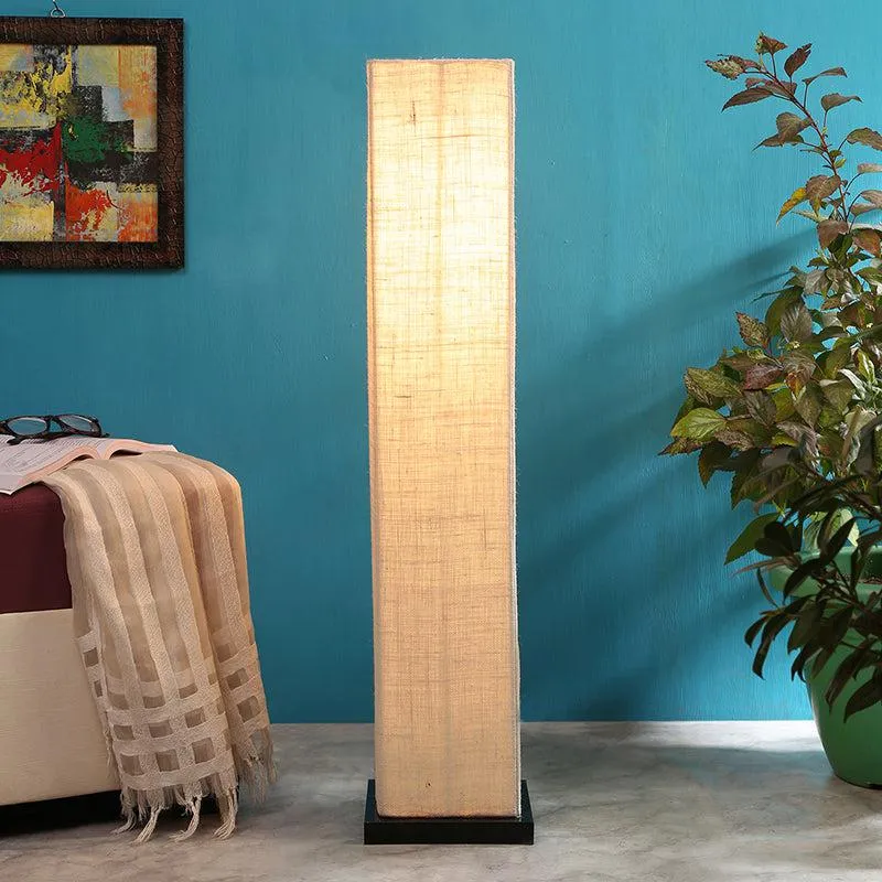 Ruya Wooden Tower Floor Lamp With Jute Shade - White media 1