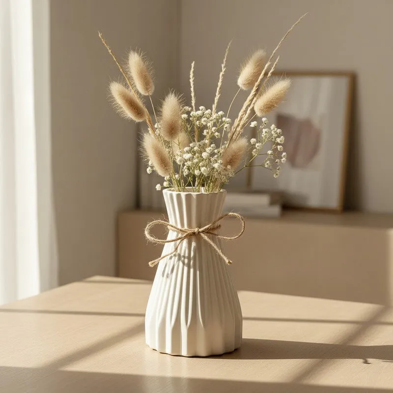 Cordia Ribbed Ceramic Vase With Jute Tie - Ivory media 5
