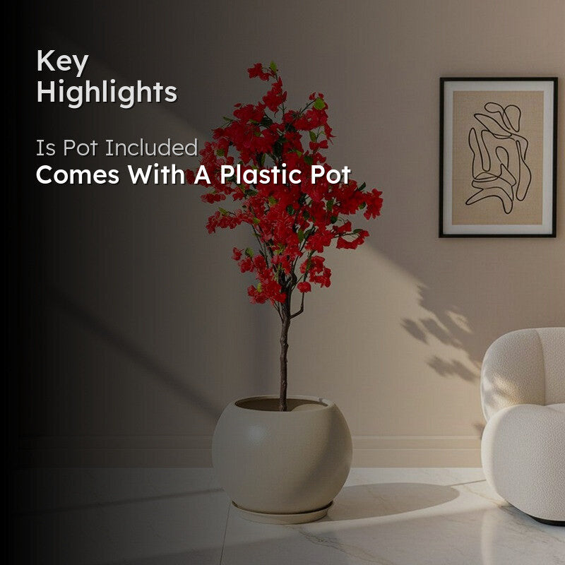 Villa Flora Artificial Bougainvillea With Black Plastic Pot (Red) - 5.3 Feet media 2