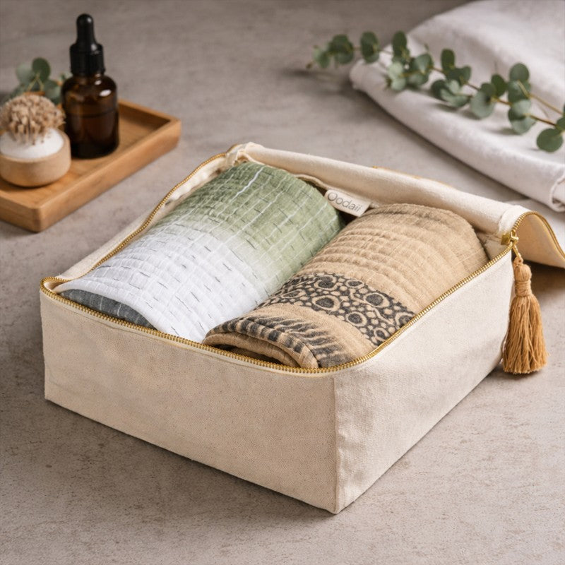 Natural Grace Cotton Bath Towels with Canvas Box - Set Of Two
