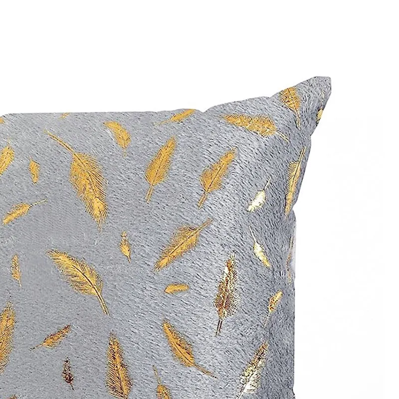 Golden Frond Velvet Cushion Cover (Grey) - Set Of Five media 4