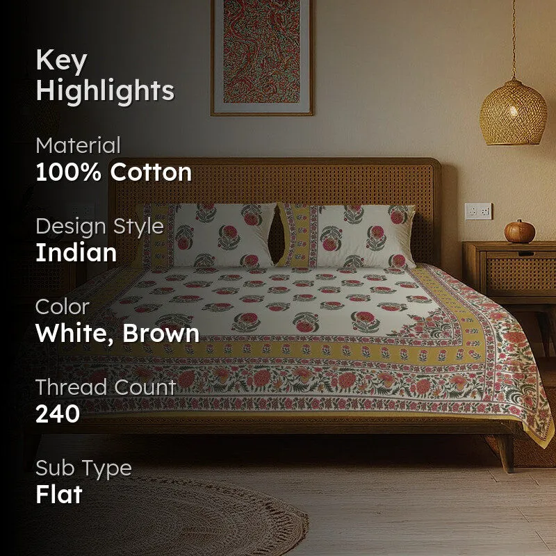 Urban Space Nayan Subtle Cotton Bedsheet (Mustard) - 240 TC media 2