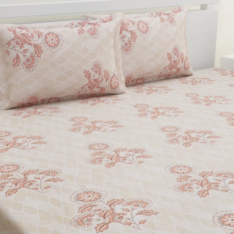 Marigold Fields Cotton Bedsheet (Peach) - 144 TC media 3