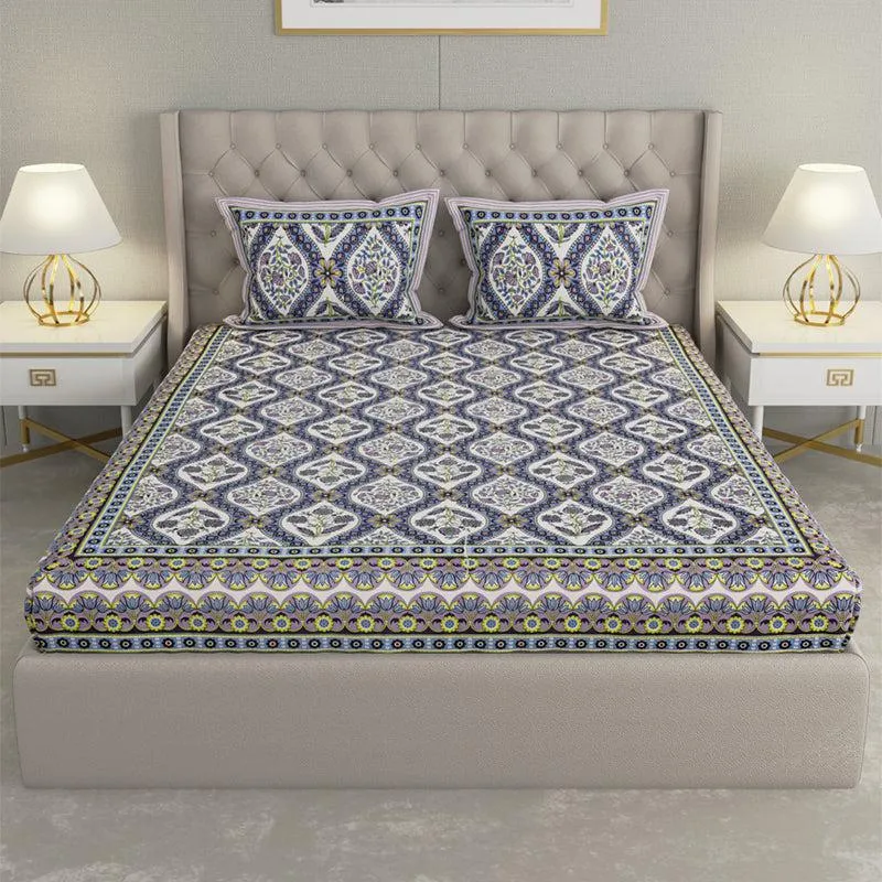 Kirthi Printed Cotton Bedsheet (Blue) - 240 TC media 4