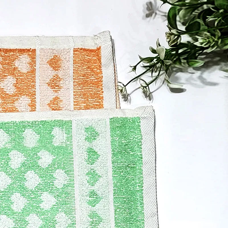 Love Lace Cotton Hand Towel (Orange & Green) - Set Of Two media 2