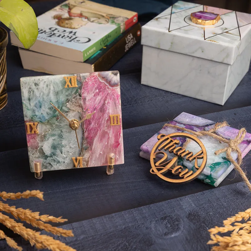 Prismism Agate Desk Clock With Coaster - Three Piece Set media 3