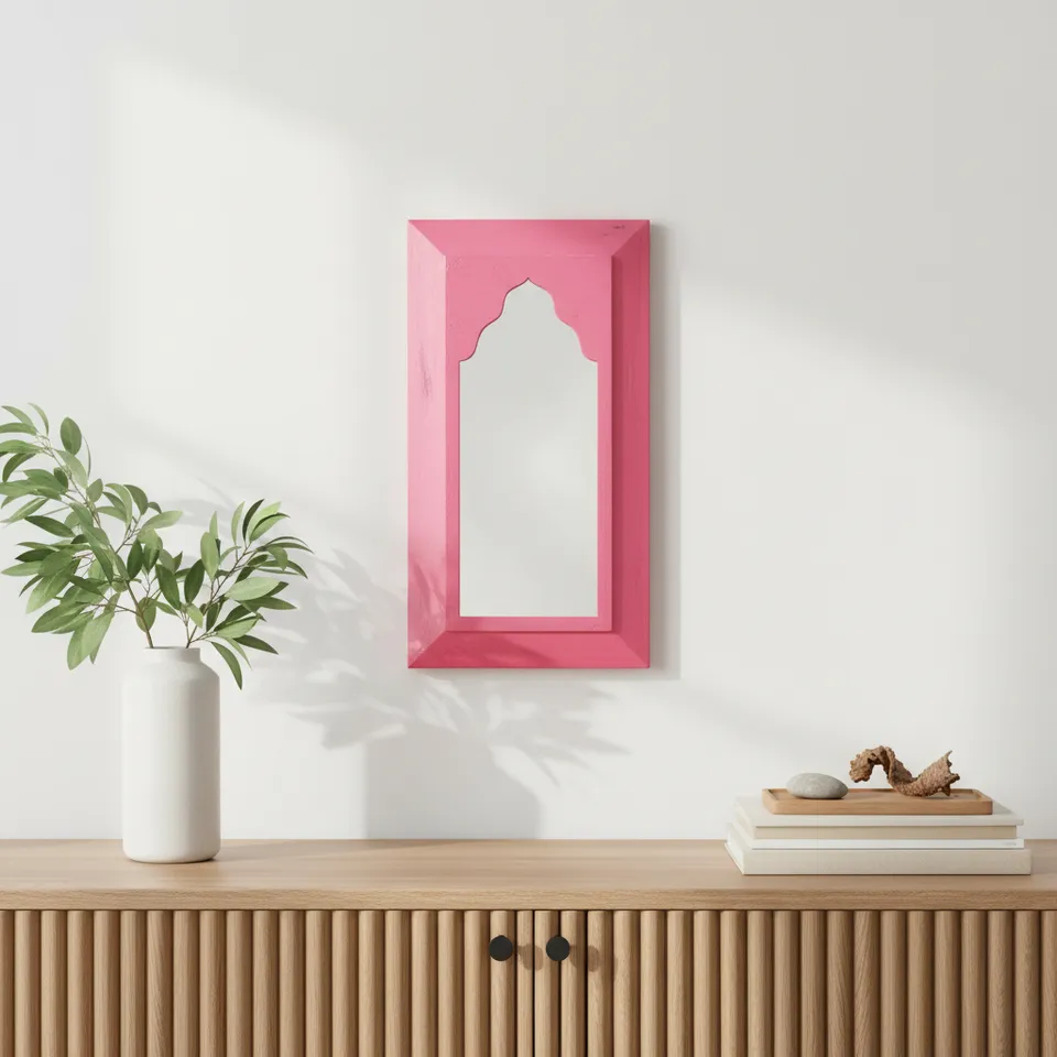 Arched Decorative Wall Mirror -Pink media 1