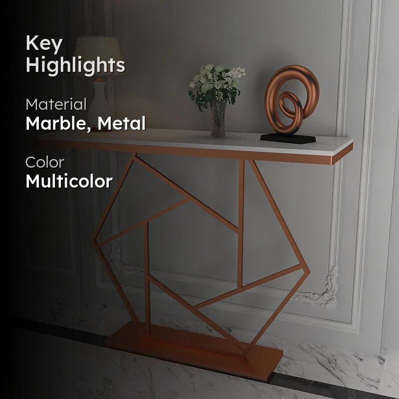 Hexagonal Metal Console Table with Marble Top - Large media 2