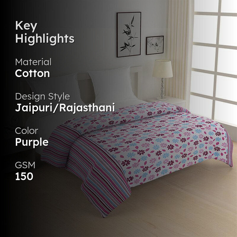 Swayam Smera Floral Cotton Comforter (Purple & Blue) - 150 GSM media 2