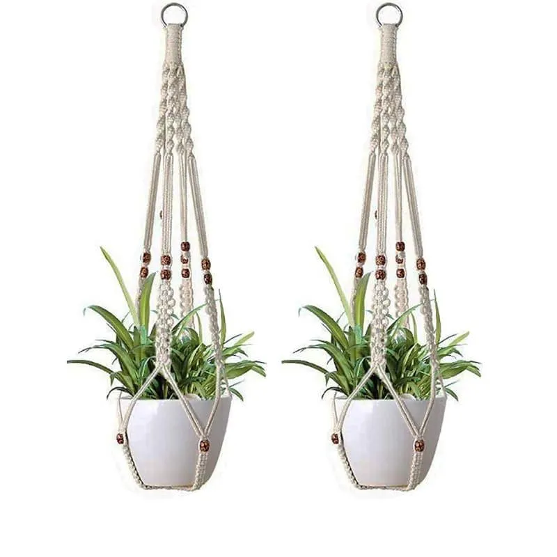 Beaded Macrame Plant Hanger - Set Of Two media 3