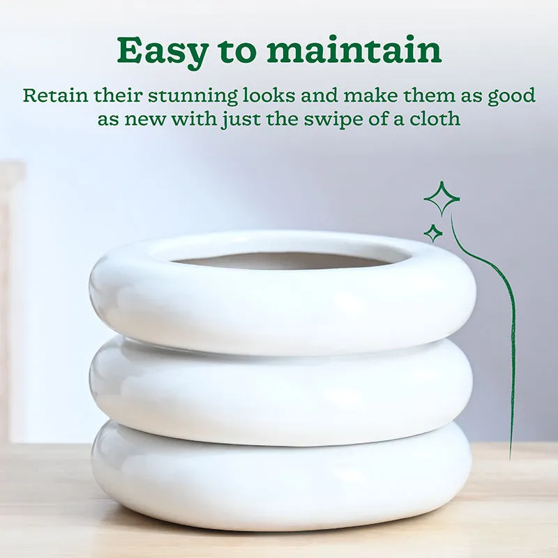 Ugaoo Ceramicurve Three Layer Ceramic Planter - White media 4