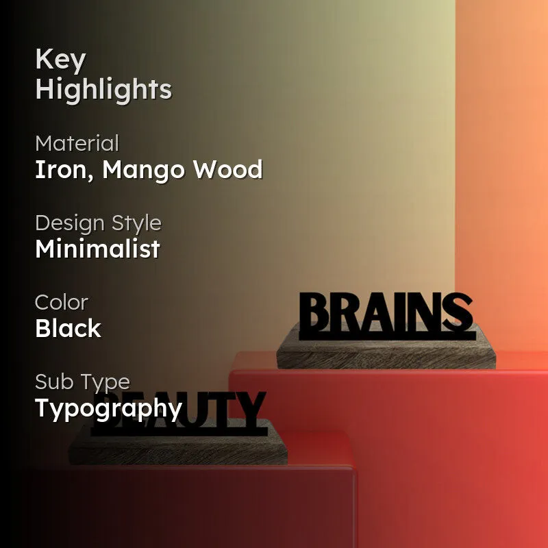 Beauty & Brains Typography Showpiece - Set Of Two media 2