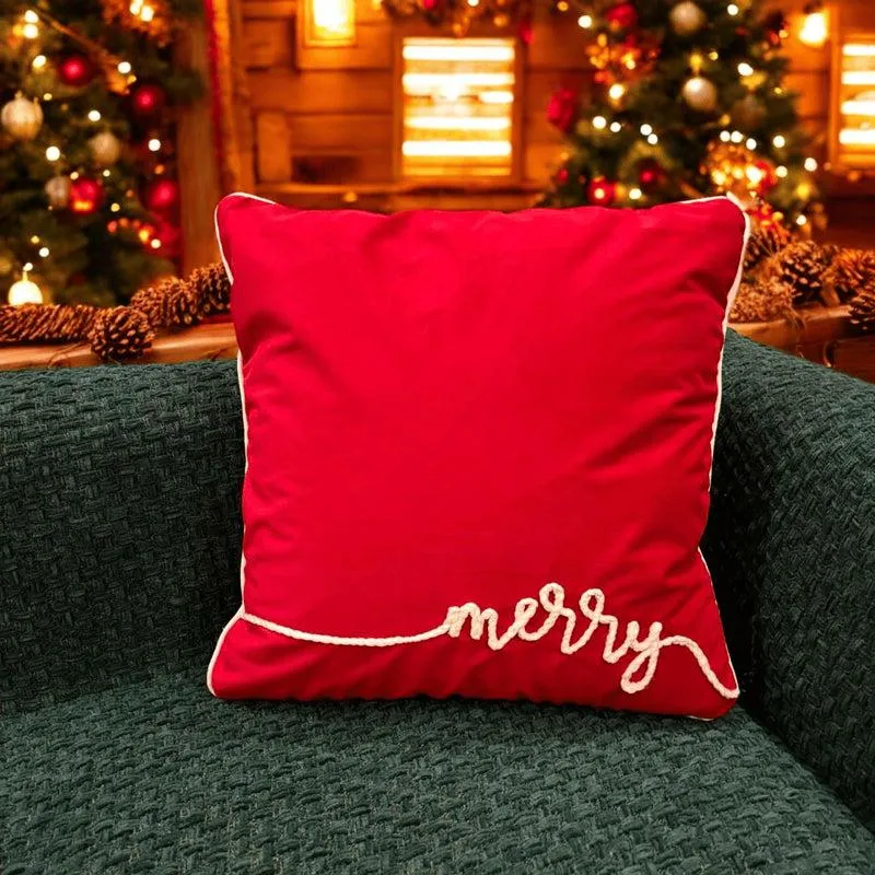 Crimson Gold Cheer Velvet Christmas Cushion Cover media 1