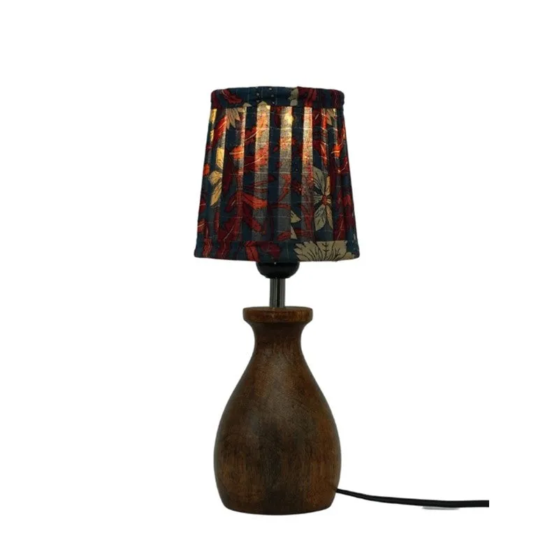 Noir Bloom Wooden Base Cotton Table Lamp - Blue,Red,Brown media 4