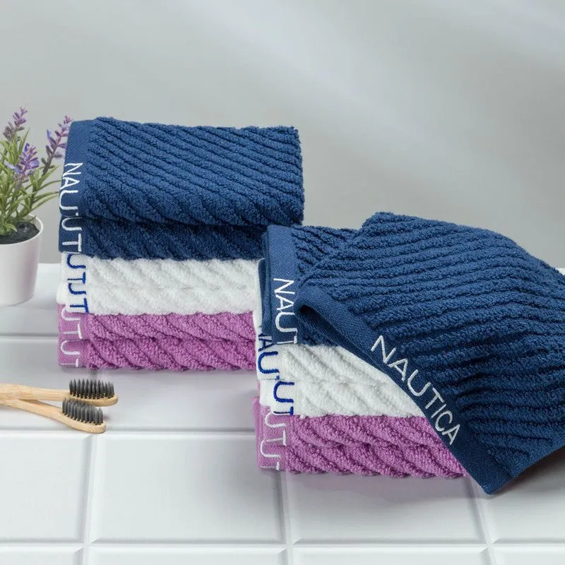 Nautica Riviera Soft Cotton Hand & Face Towel (White,Lilac & Dark Blue) - Set Of Twelve media 3