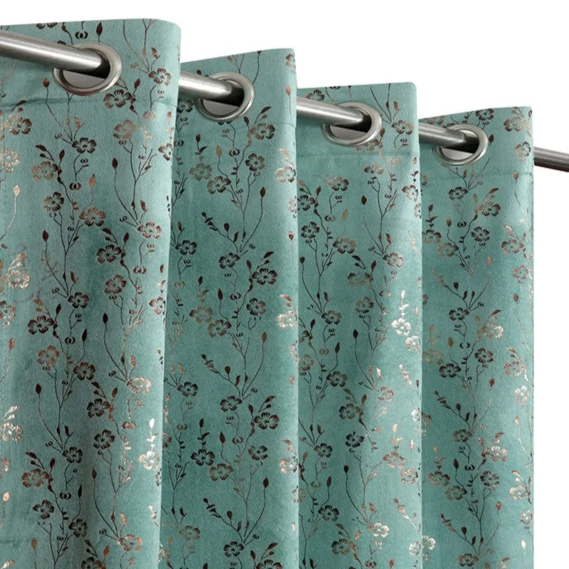 Glow Touch Printed Velvet Curtain - Sage Green,Gold media 3