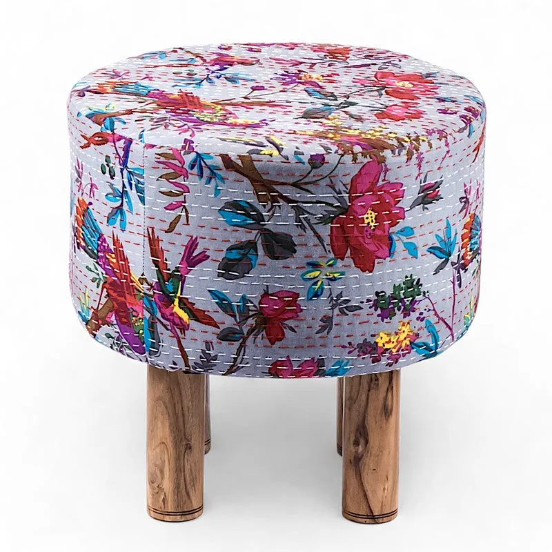 Xrixon Acacia Wooden Ottomans - Grey media 3