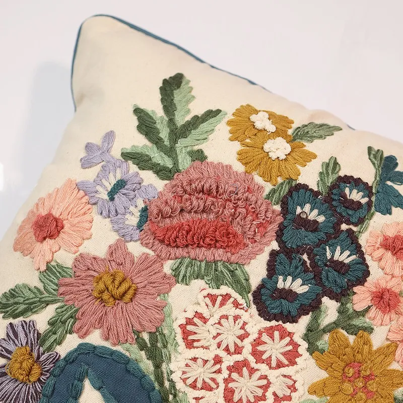 Meadow Mix Embroidered Cotton Cushion Cover media 4