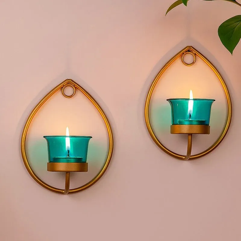 Gold Drip Sconce Candle Holder (Azure) - Set Of Two media 1
