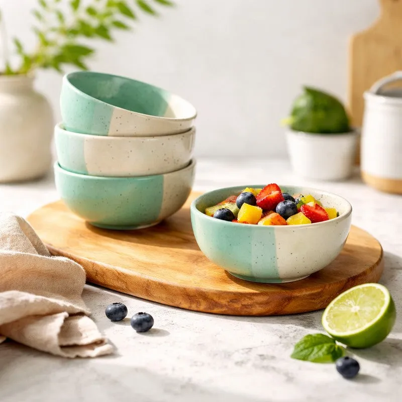Opuluxe Ceramic Snack Bowls (Beige,Green, 200 mL Each) - Set Of Four media 1