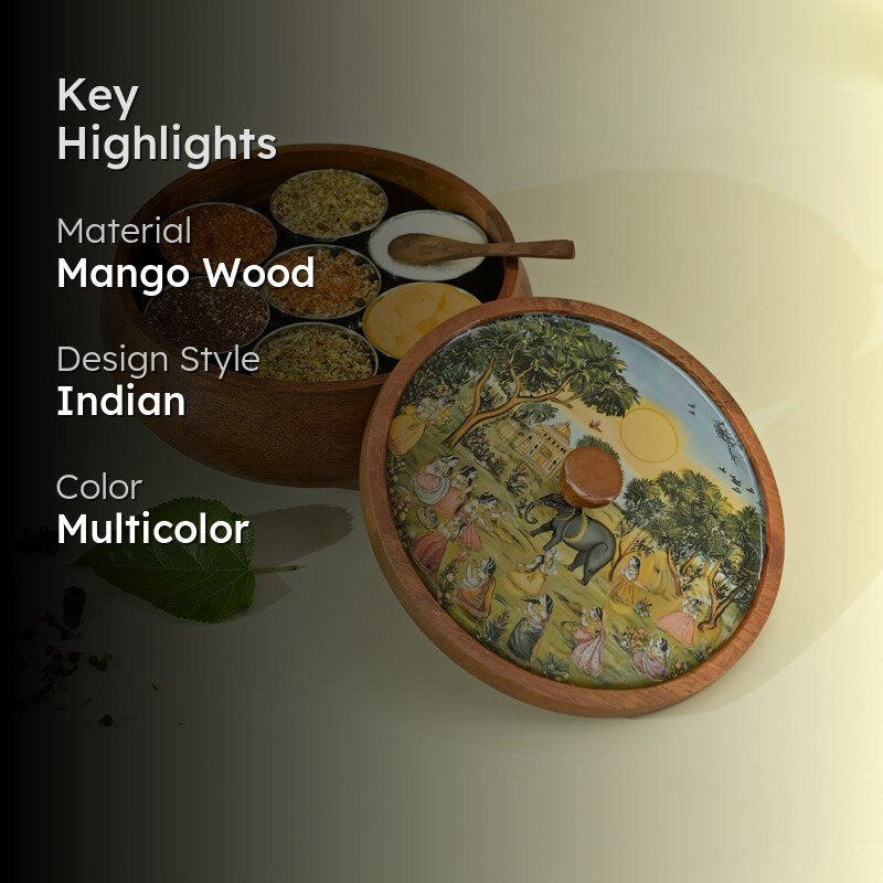 Chitrakriti Handcrafted Mango Wood Masala Box media 2