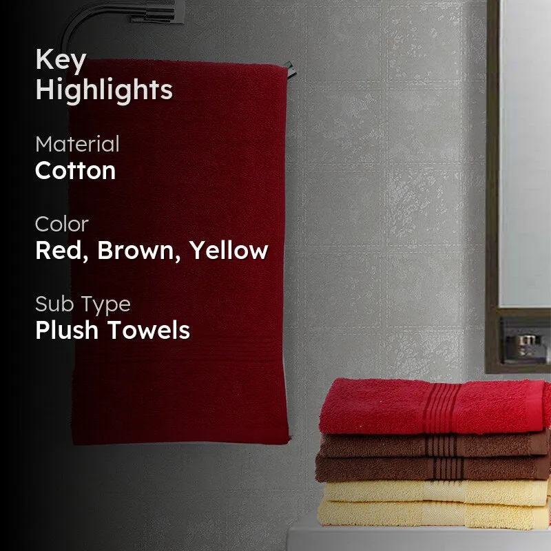 Pluma Cotton Hand & Face Towel (Brown,Red & Light Yellow) - Set Of Six media 2