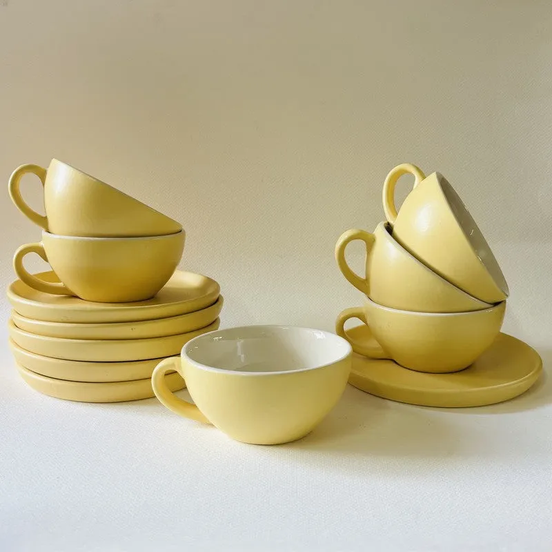 Ceramic Cup & Saucer (Yellow/240 mL Each) - Set of Six media 6