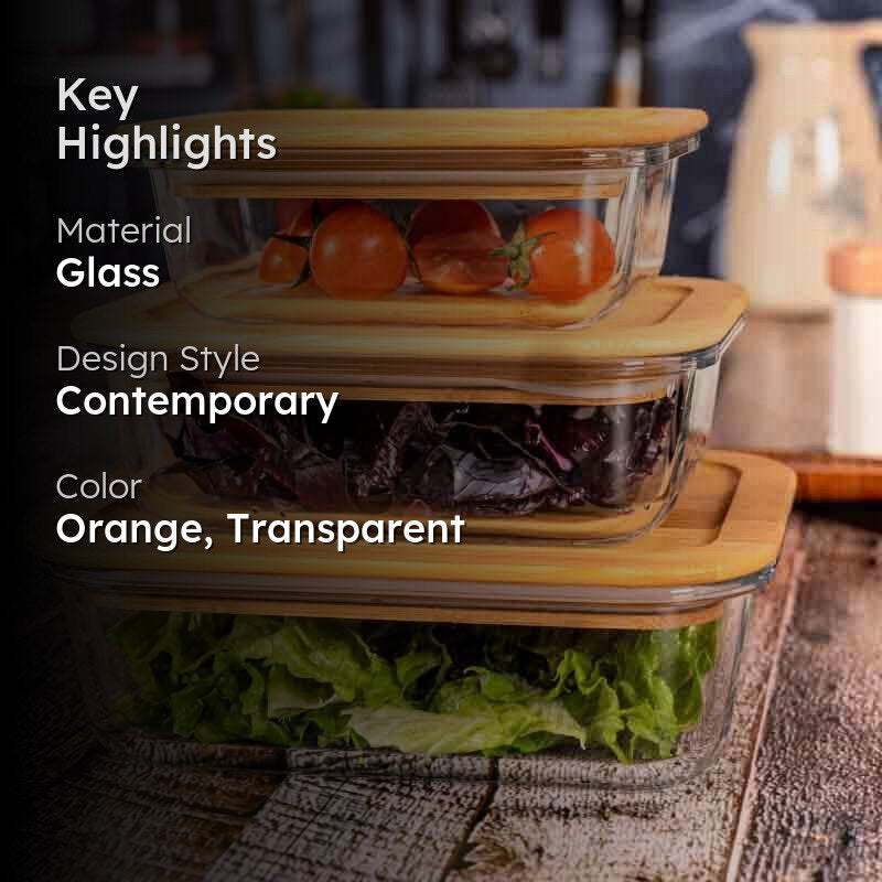 Treat O'Pro Glass Container Box Rectangle (360 mL/580 mL/900 mL) - Set of Three media 2