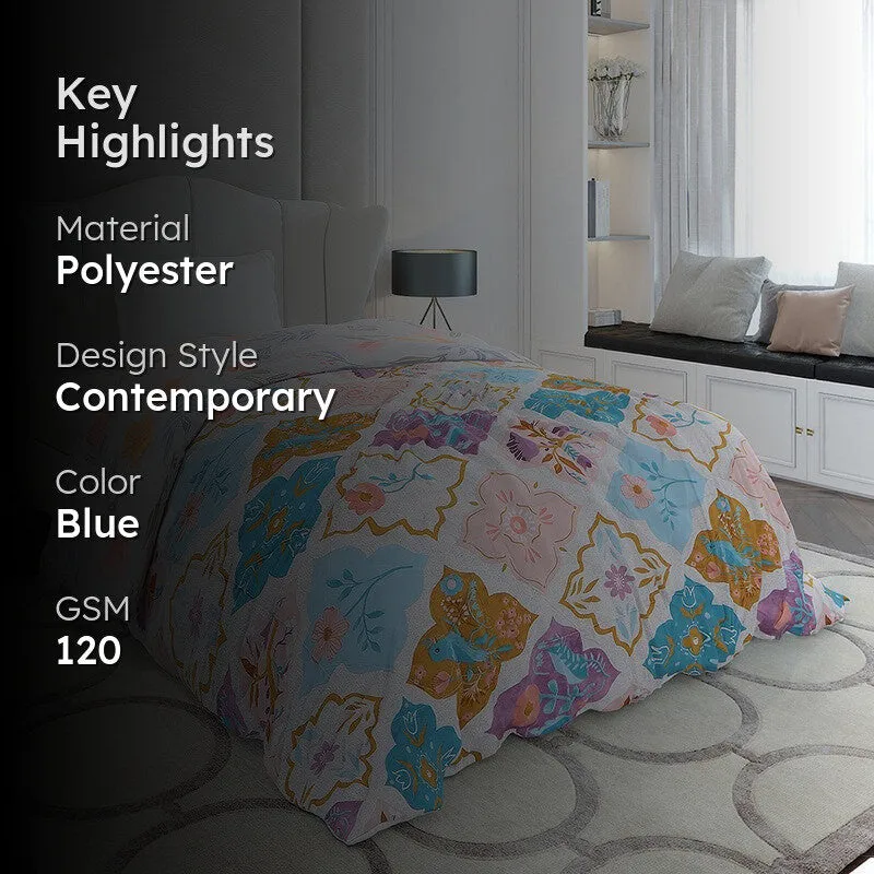 Monte Carlo Velbloom Floral Polyester Reversible Comforter (Light Blue) - 120 GSM media 2