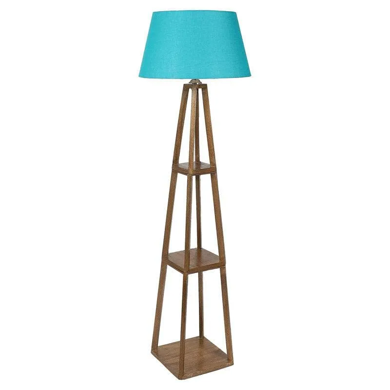 Blace Netima Wooden Floor Lamp With Shelf - Blue media 4