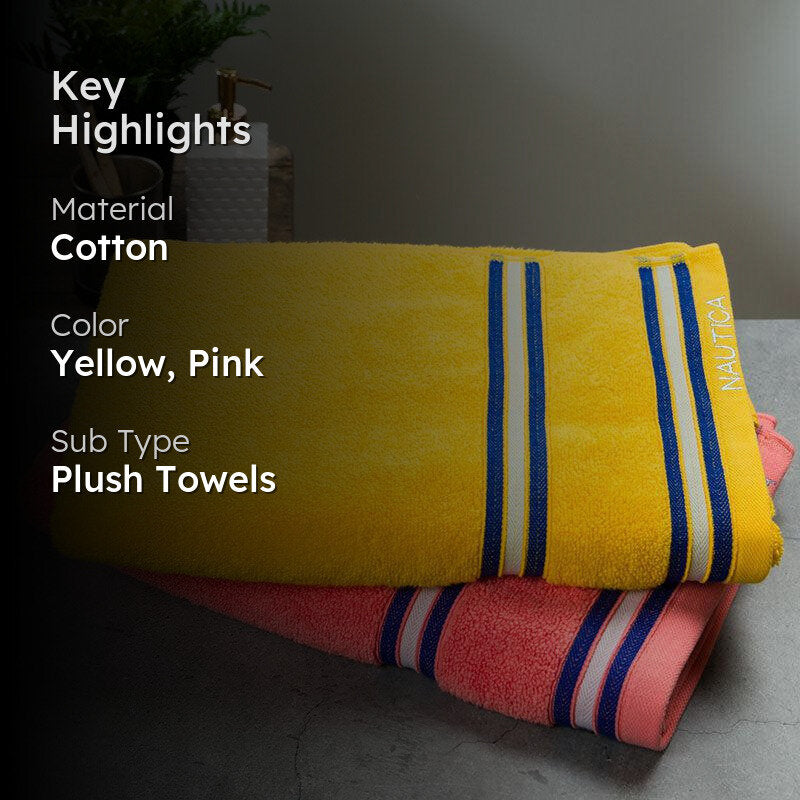 Nautica Dove Down Cotton Towel Set (Yellow & Coral) - Set Of Two media 2