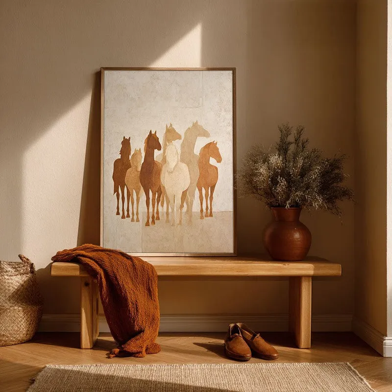 Desert Horse Silhouettes Wall Painting With Brown Frame media 6