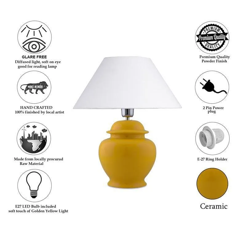 Fancy Ceramic Table Lamp With Conical Shade - Yellow,White media 6