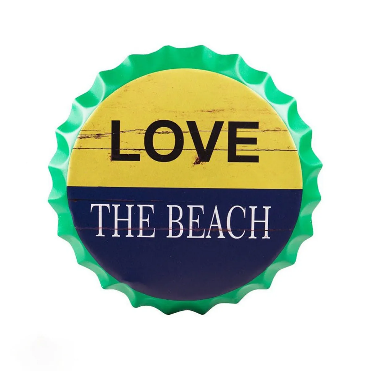 Round multicolour bottle-cap wall accent displayed against a white background