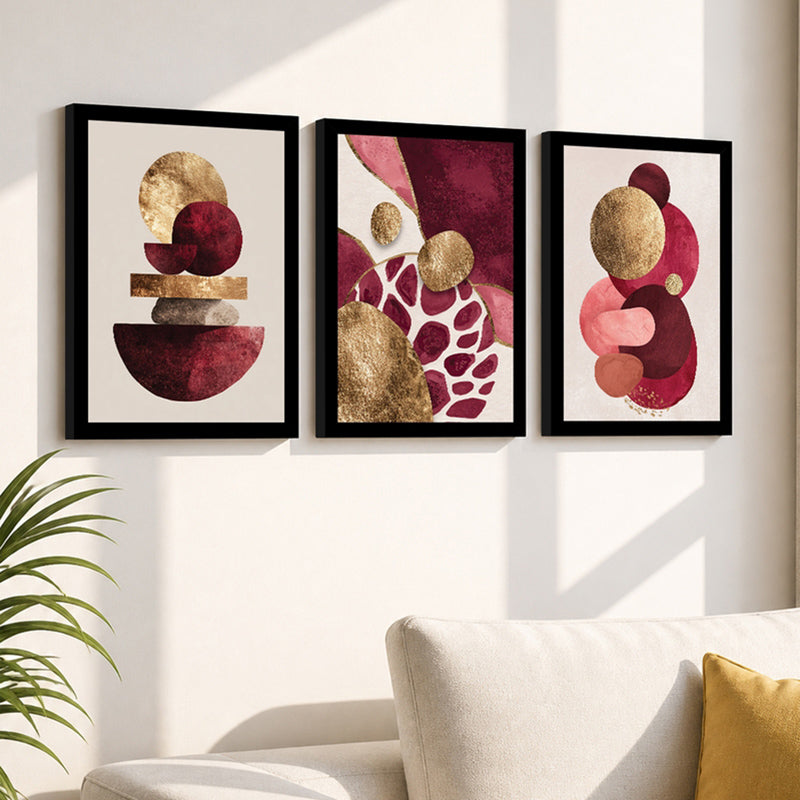 Crimson Balance Abstract Wall Art - Set Of Three