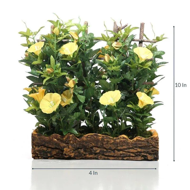 Faux Morning Glory Bonsai In Rustic Pot (27 cms) - Yellow & Green media 4